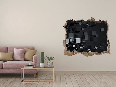 Pegatina agujero en la pared autoadhesiva Cubos negros en el espacio 3D