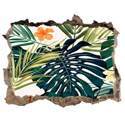 Pegatina de vinilo agujero 3d para pared Un paraíso tropical entre las hojas