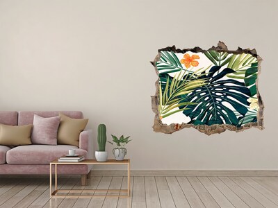 Pegatina de vinilo agujero 3d para pared Un paraíso tropical entre las hojas