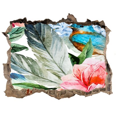 Vinilo pared rota 3d efecto realista Paraíso tropical con un pájaro