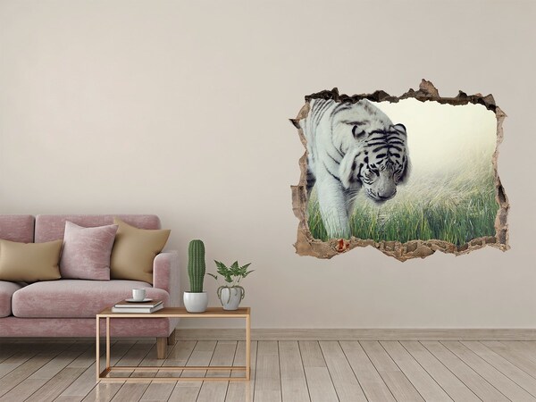 Vinilo pared rota 3d efecto realista Tigre en estado salvaje