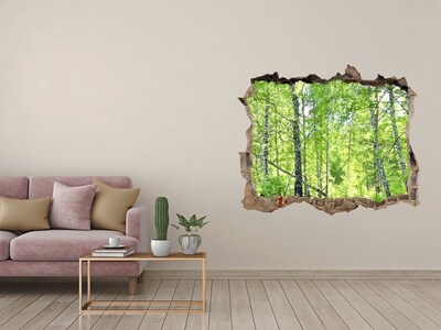 Vinilo pared rota 3d efecto realista Bosque verde a la luz del sol