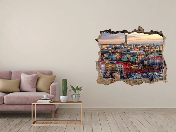 Pegatina de vinilo agujero 3d para pared Una vista de pájaro de la ciudad