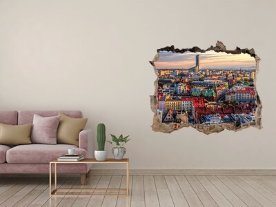 Pegatina de vinilo agujero 3d para pared Una vista de pájaro de la ciudad