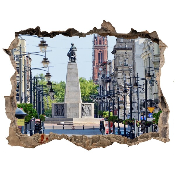 Fototapeta dziura na ścianę 3d Ulica z pomnikiem