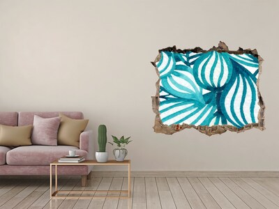 Trampantojo de pared rota efecto profundidad Hojas tropicales en un agujero en la pared