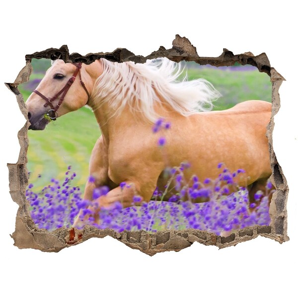 Trampantojo de pared rota efecto profundidad Un caballo en un campo de lavanda
