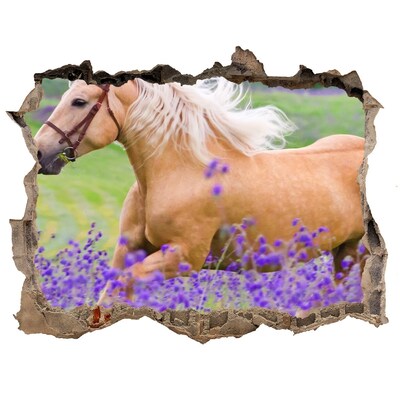 Trampantojo de pared rota efecto profundidad Un caballo en un campo de lavanda