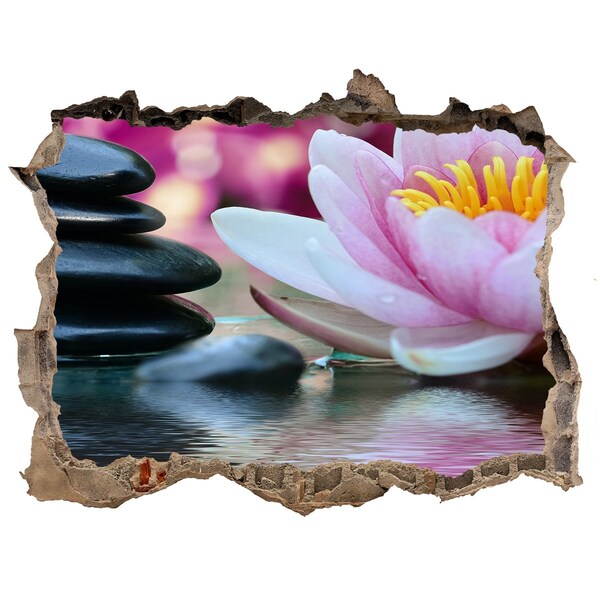 Vinilo pared rota 3d efecto realista Flores y piedras en un jardín zen