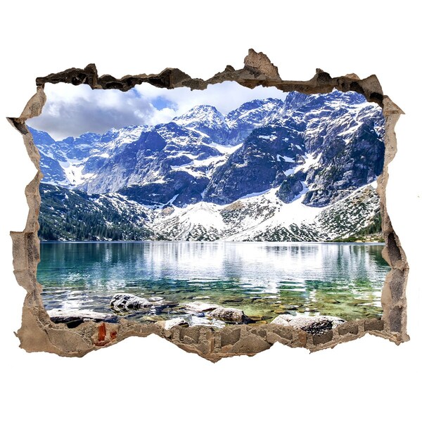 Vinilo pared rota 3d efecto realista Paisaje de montaña con un lago
