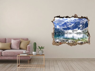 Vinilo pared rota 3d efecto realista Paisaje de montaña con un lago