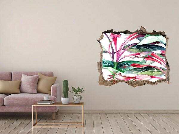 Pegatina de vinilo agujero 3d para pared Jardín de flores detrás del muro