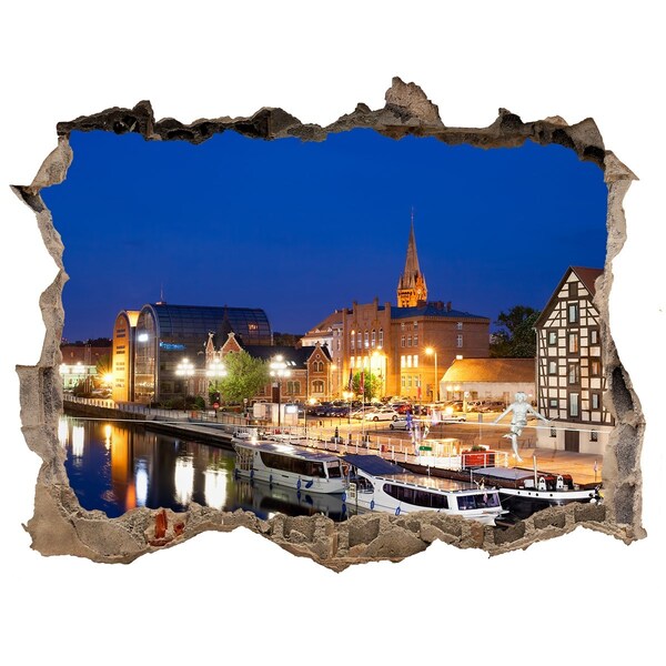 Pegatina agujero en la pared autoadhesiva Vista nocturna de la ciudad junto al río