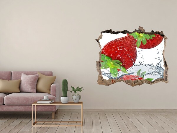 Pegatina de vinilo agujero 3d para pared Fresas jugosas en una explosión de agua
