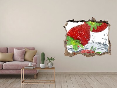 Pegatina de vinilo agujero 3d para pared Fresas jugosas en una explosión de agua
