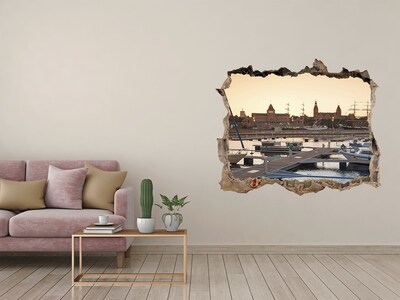 Vinilo pared rota 3d efecto realista El puerto al atardecer