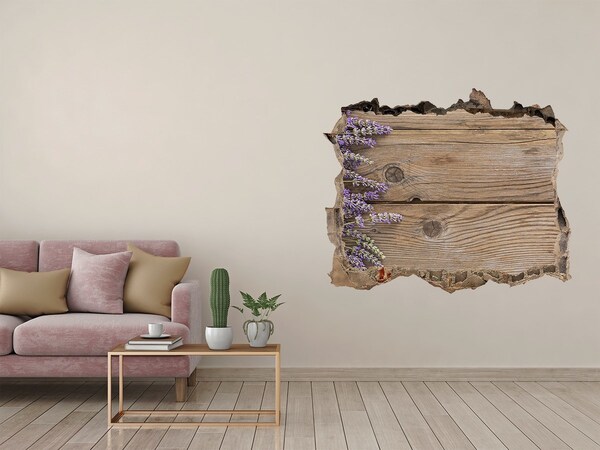 Pegatina de vinilo agujero 3d para pared Flores de lavanda en una caja de madera