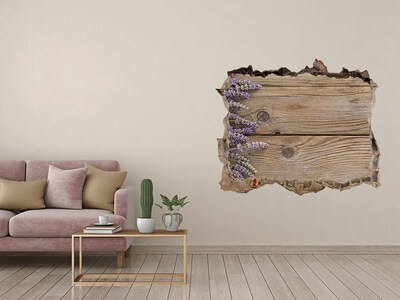 Pegatina de vinilo agujero 3d para pared Flores de lavanda en una caja de madera