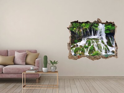 Vinilo pared rota 3d efecto realista Una cascada en un entorno verde