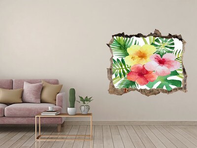 Pegatina de vinilo agujero 3d para pared Jardín tropical en un agujero en la pared