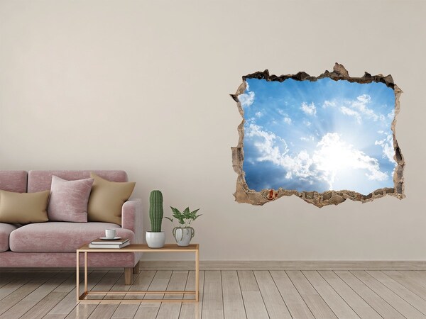 Vinilo pared rota 3d efecto realista Cielo con rayos de sol