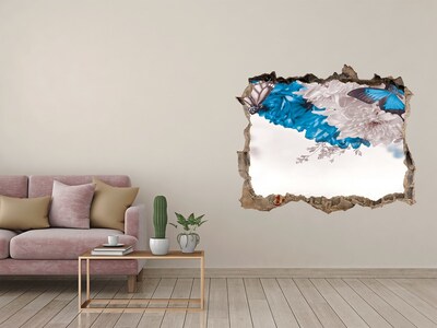 Vinilo pared rota 3d efecto realista Paisaje floral con mariposas