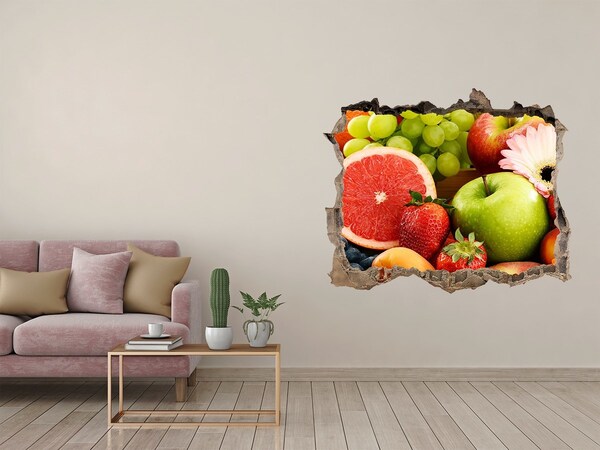 Vinilo pared rota 3d efecto realista Fruta fresca en un agujero en la pared