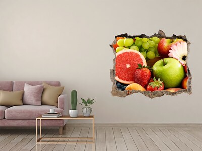 Vinilo pared rota 3d efecto realista Fruta fresca en un agujero en la pared