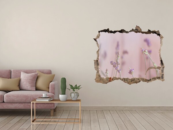 Vinilo pared rota 3d efecto realista Prado de flores detrás del muro