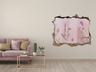 Vinilo pared rota 3d efecto realista Prado de flores detrás del muro