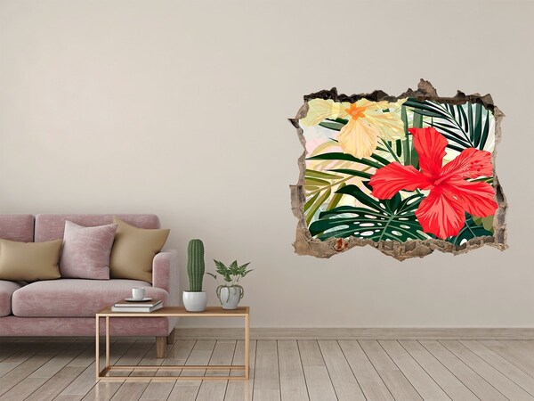 Trampantojo de pared rota efecto profundidad Jardín tropical de hibiscos