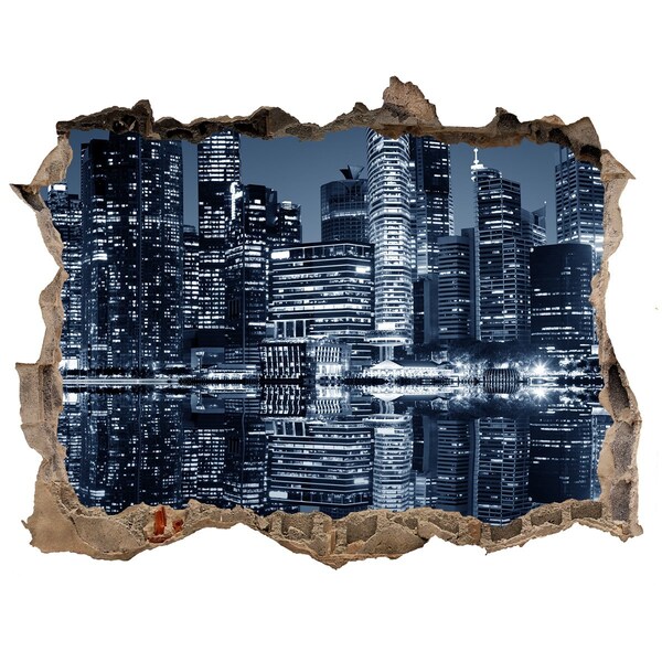 Pegatina de vinilo agujero 3d para pared Ciudad de noche junto al río