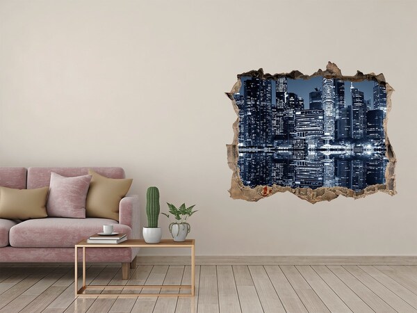 Pegatina de vinilo agujero 3d para pared Ciudad de noche junto al río