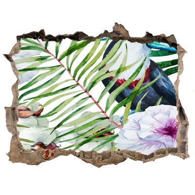 Pegatina agujero en la pared autoadhesiva Oasis tropical con un pájaro