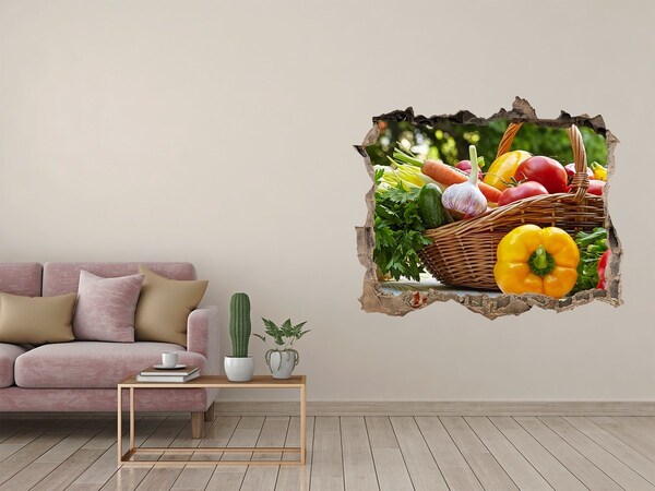 Vinilo pared rota 3d efecto realista Una cesta llena de verduras frescas