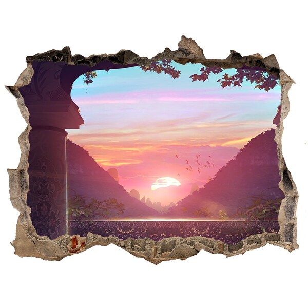 Pegatina agujero en la pared autoadhesiva Puesta de sol en un valle de montaña