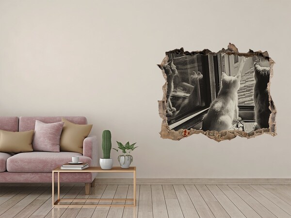 Pegatina agujero en la pared autoadhesiva Gatos en la ventana