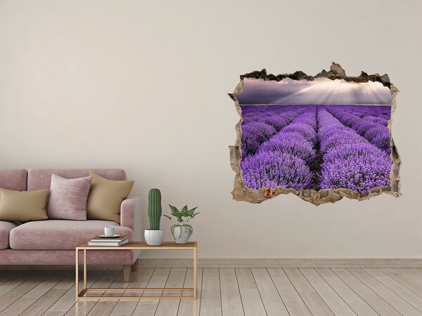 Trampantojo de pared rota efecto profundidad Campos de lavanda a la luz del sol poniente