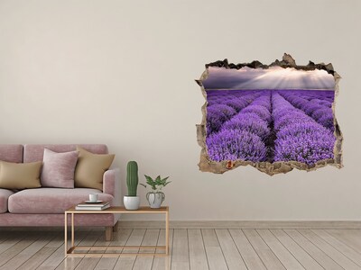Trampantojo de pared rota efecto profundidad Campos de lavanda a la luz del sol poniente