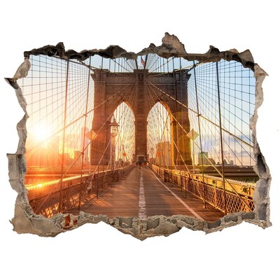Pegatina de vinilo agujero 3d para pared Puente de Brooklyn al atardecer