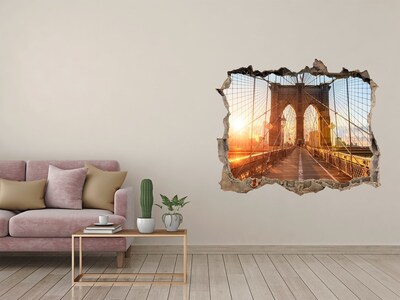 Pegatina de vinilo agujero 3d para pared Puente de Brooklyn al atardecer