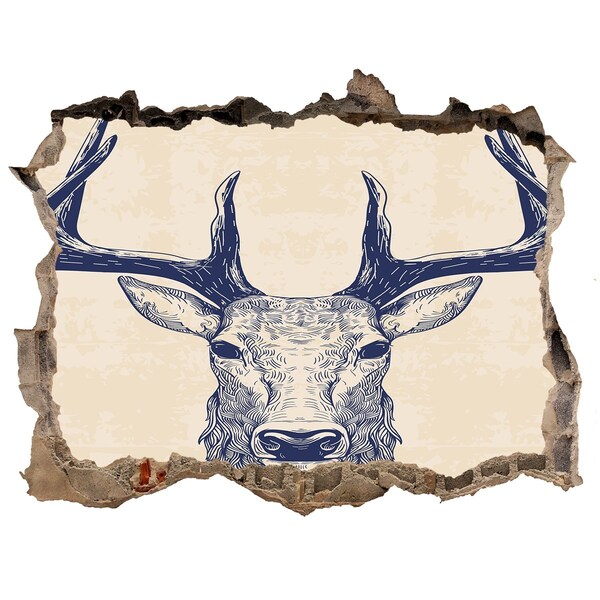 Pegatina de vinilo agujero 3d para pared Un ciervo en movimiento en un agujero en la pared