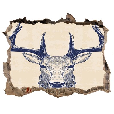 Pegatina de vinilo agujero 3d para pared Un ciervo en movimiento en un agujero en la pared