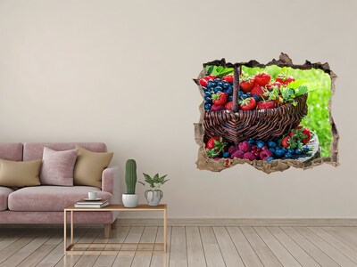 Pegatina de vinilo agujero 3d para pared Una cesta llena de frutos del bosque