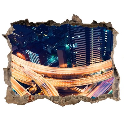 Pegatina de vinilo agujero 3d para pared Vista de la ciudad de noche