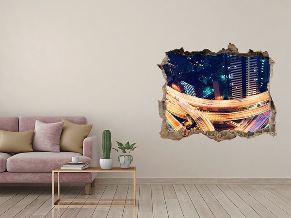 Pegatina de vinilo agujero 3d para pared Vista de la ciudad de noche