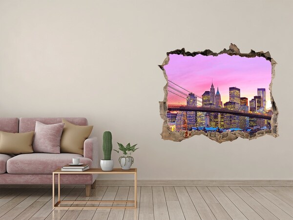 Vinilo pared rota 3d efecto realista El horizonte de Nueva York al atardecer