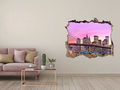 Vinilo pared rota 3d efecto realista El horizonte de Nueva York al atardecer