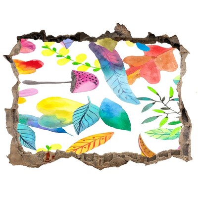 Trampantojo de pared rota efecto profundidad Mural de flores a través de un agujero en la pared