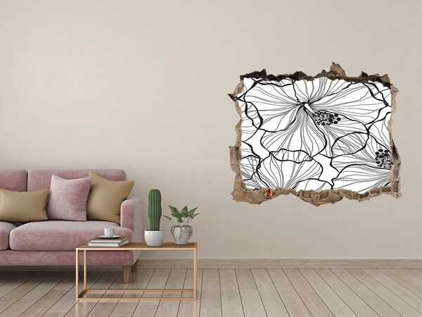 Okleina 3D dziura na ścianę Kwiatowy motyw w dziurze w ścianie